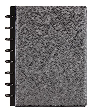 TUL® Discbound Notebook With Pebbled Leather Cover, Junior Size, Narrow Ruled, 60 Sheets, Gunmetal