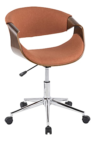 LumiSource Curvo Mid-Century Modern Mid-Back Chair, Orange/Walnut/Silver