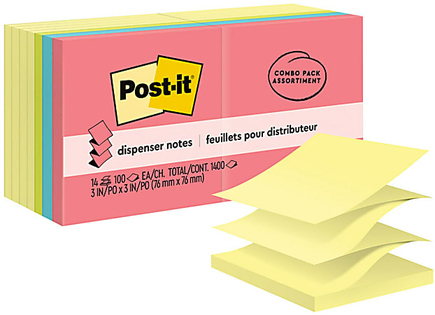 Post-it® Pop Up Notes, 14 Pads, 3 in x 3 in, Clean Removal, School Supplies and Office Products, Sticky Notes  - R33014YWM