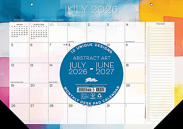 Willow Creek Press Academic Monthly Desk Pad Calendar, 17" x 12", Abstract Art, July 2026 - June 2027, Total Qty 1