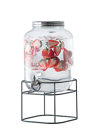 2 gallons Clear Glass Beverage Dispenser Jar Spigot Stand Set Home