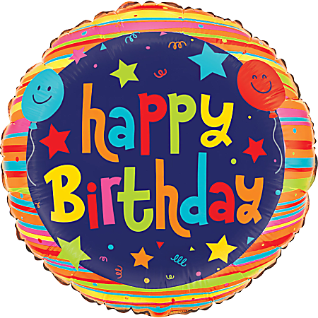Amscan Birthday Foil Balloon, Circle, 18", Balloons And Stars