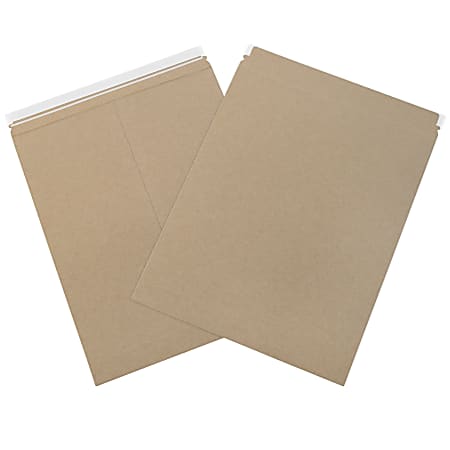 Office Depot® Brand Kraft Self-Seal Stayflats® Plus Mailers, 17" x 21", Brown, Pack of 100 