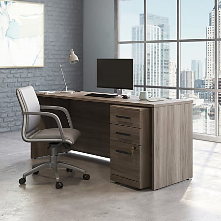 Sauder® Affirm 72"W Commercial Desk With 3-Drawer Pedestal File, 29-1/4”H x 71-1/8”W x 23-1/2”D, Hudson Elm