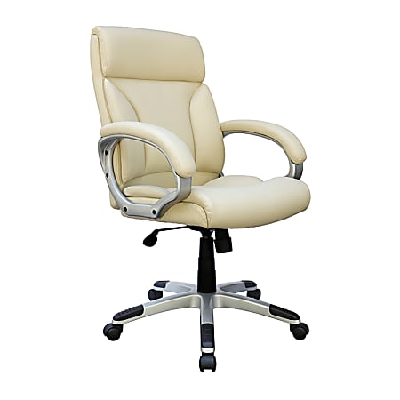 Boss Office Products Ergonomic Leatherplus Mid-Back Executive Office Chair, Ivory