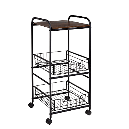 Honey Can Do Slim 3-Tier Rolling Cart, 33-15/16” x 14-15/16”, Black