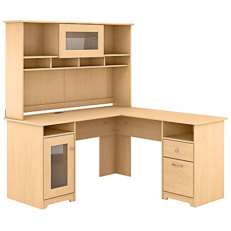 Bush Furniture Cabot 60"W L-Shaped Computer Desk With Hutch, Natural Maple, Standard Delivery