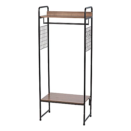 IRIS Metal Garment Rack With Wood Shelves And Side Racks, 60-7/8"H x 25-1/4"W x 15-3/16"D, Black/Dark Brown
