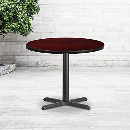Flash Furniture Round Laminate Table Top With Table Height Base, 31-3/16”H x 36”W x 36”D, Mahogany
