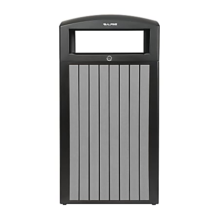 Alpine Slatted Plastic Panel Outdoor Trash Can, 40 Gallon, 40-15/16”H x 21-5/16”W x 21-5/16”D, Gray