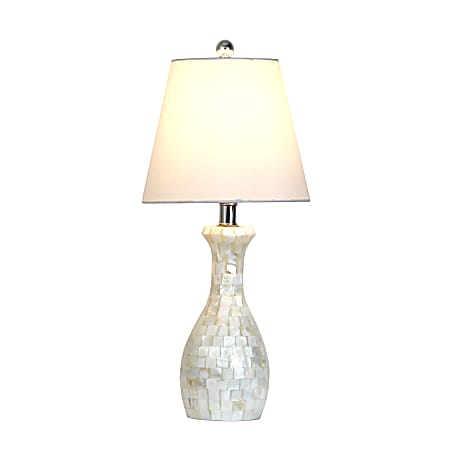 Elegant Designs Trendy Malibu Seashell Mosaic Table Lamp, 22 1/2"H, White Shade/Seashell Base