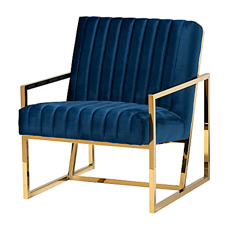Baxton Studio Janelle Accent Chair, Royal Blue/Gold