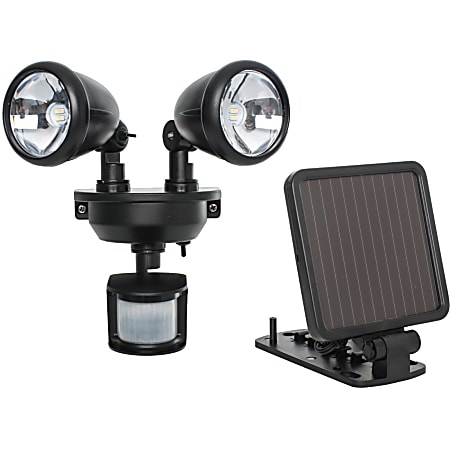 Maxsa Solar-Powered Dual Head LED Security Spotlight - Black - LED - 160 lm Lumens - Black - Roof-mountable -  - 44215