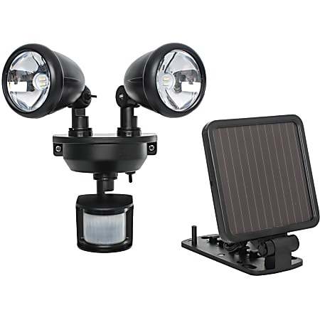 Maxsa Solar-Powered Dual Head LED Security Spotlight - Black - LED - 160 lm Lumens - Black - Roof-mountable - for Deck, Patio, Driveway, Walkway, Doorway, Garage, Mail, Garbage, Backyard, Barn, Shed