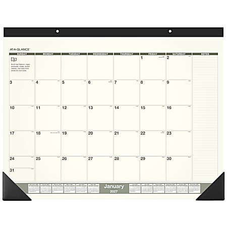 AT-A-GLANCE® 2027 Recycled Monthly Desk Pad Calendar, Standard, 21 3/4" x 17"