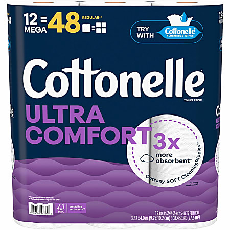 Ultra ComfortCare Toilet Paper, Soft Tissue, Mega Rolls, Septic Safe, 2-Ply, White, 284/Roll, 12 Rolls/Pack, 48 Rolls/Carton Ultra ComfortCare Toilet Paper, Soft Tissue, Mega Rolls, Septic Safe, 2-Ply, White, 284/Roll, 12 Rolls/Pack, 48 Rolls/Carton
