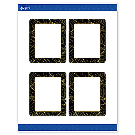 Avery® Printable Labels With Sure Feed® Technology, S00-ETG, Rectangle, 4" x 3-1/3", Matte White With Preprinted Black/Gold Vein Border, Pack Of 40