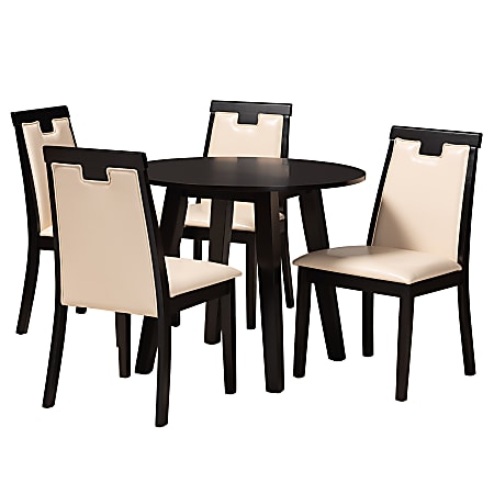 Baxton Studio Ryan Dining Set, 29-15/16”H x 35-7/16”W x 35-7/16”D, Beige/Dark Brown