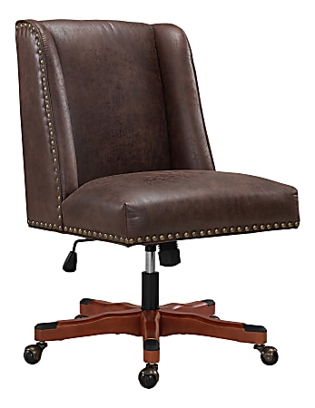 Linon Cooper Mid-Back Home Office Chair, Brown/Dark Walnut