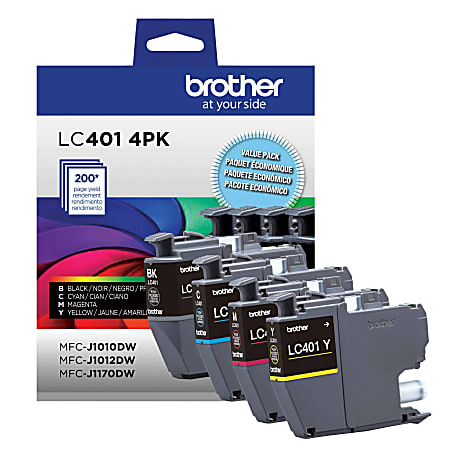 Brother® LC401 Genuine Multi-Pack Ink, Black/Cyan/Magenta/Yellow, Pack Of 4 Cartridges, LC4014PKS