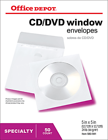 NEW OFFICE DEPOT CD/DVD Paper Sleeve Envelope Clear Window Flap