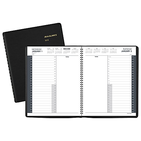 AT-A-GLANCE® Daily Appointment Book, 24 Hour, 8 1/2" x 10 7/8", Black, January to December 2018 (7021405-18)