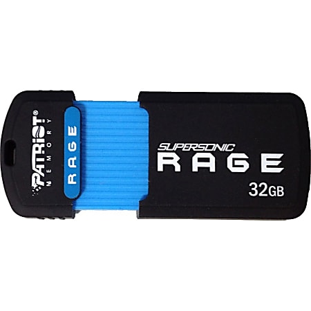 Patriot Memory 32GB Supersonic Rage XT USB 3.0 Flash Drive - 32 GB - USB 3.0 - 180 MB/s Read Speed - 50 MB/s Write Speed - Black, Blue - 5 Year Warranty