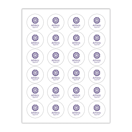 Custom Printed 1-Color Laser Sheet Labels And Stickers, 1-2/3" Round Circle, 24 Per Sheet, 100 Sheets Per Box