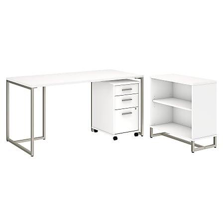 kathy ireland® Office by Bush Business Furniture Method 60"W Table Desk with Bookcase and Mobile File Cabinet, White, Standard Delivery
