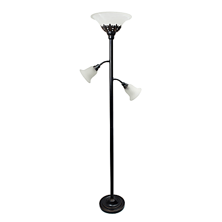 Lalia Home Torchiere Floor Lamp With 2 Reading Lights, 71"H, Matte Restoration Bronze/White