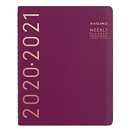 AT-A-GLANCE® Contempo Academic Weekly/Monthly Planner, 8-1/4" x 11", Wine, July 2020 To June 2021, 70957X59