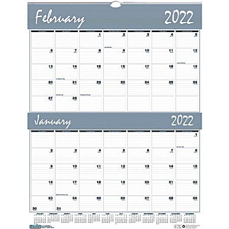 House of Doolittle Bar Harbor Blue/Gray 2-Month Wall Calendar - Julian Dates - Daily, Weekly, Monthly, Yearly - January 2022 till December 2022 - 2 Month Single Page Layout - 20" x 26" Sheet Size - 2.50" x 1.75" Block - Wire Bound