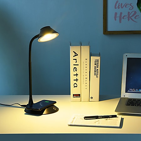 Data Accessories Company MP-323 LED Desk Lamp - 5 W LED Bulb - Adjustable Brightness, Qi Wireless Charging, Flicker-free, Glare-free Light, Dimmable, Touch Sensitive Control Panel, Flexible Neck - Desk Mountable - Black - for Desk, Phone Data Accessories Company MP-323 LED Desk Lamp - 5 W LED Bulb - Adjustable Brightness, Qi Wireless Charging, Flicker-free, Glare-free Light, Dimmable, Touch Sensitive Control Panel, Flexible Neck - Desk Mountable - Black - for Desk, Phone