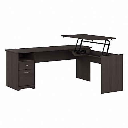 Bush® Furniture Cabot 3-Position Sit-To-Stand Height-Adjustable L-Shaped Desk, 72"W, Heather Gray, Standard Delivery