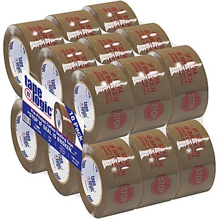 Tape Logic® Stop If Seal Is Broken Preprinted Carton-Sealing Tape, 3" Core, 2" x 110 Yd., Red/Tan, Case Of 18
