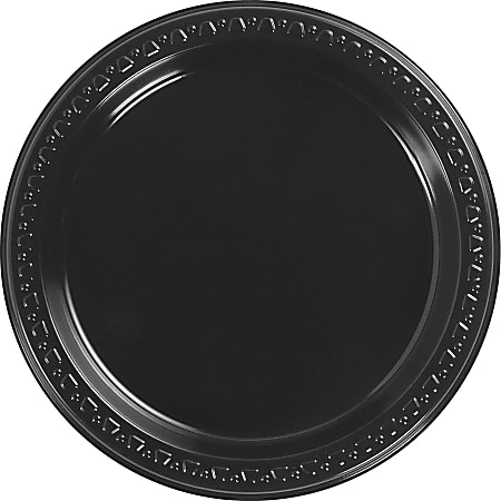 Huhtamaki Round Heavyweight Plastic Plates, 9" Diameter, Black, Pack Of 125