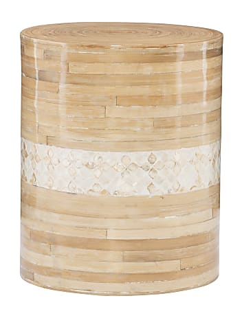 Linon Paziah Bamboo Drum Table, 18-1/8"H x 15"W x 15"D, Natural/White