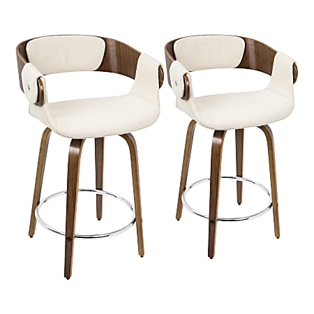 LumiSource Elisa Mid-Century Modern Counter Stools, Walnut/Cream, Set Of 2 Stools