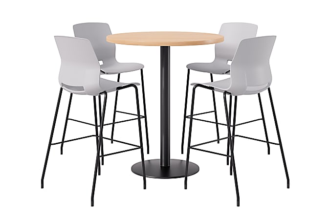 KFI Studios Proof Bistro Round Pedestal Table With Imme Barstools, 4 Barstools, Maple/Black/Light Gray Stools