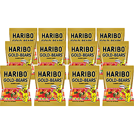 HARIBO Gold-Bears Gummi Candy - Lemon, Orange, Pineapple, Raspberry, Strawberry - 5 oz - 12 / Carton