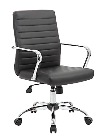 Boss Office Products Retro Caressoft Vinyl Mid-Back Task Chair, Black/Chrome