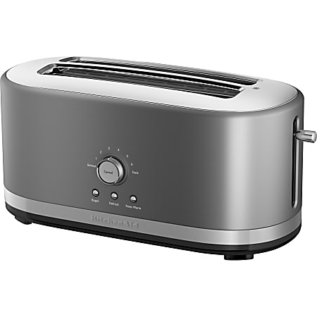 KitchenAid 4 Slice Long Slot Toaster With High Lift Lever SilverBlack Office Depot