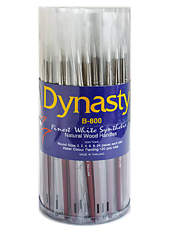 Dynasty White Paint Brushes B-800, Assorted Sizes, Round Bristle, Synthetic, Brown, Pack Of 120