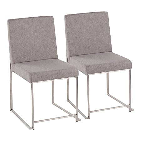 LumiSource High-Back Fuji Dining Chairs, Light Gray/Brushed Stainless Steel, Set Of 2 Chairs