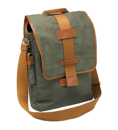 Nuo Vertical Canvas Messenger Bag For 15.6" Laptops, Olive