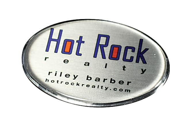 The Mighty Badge™ Reusable Oval Name Badge System, Inkjet, 2 5/8" x 1 3/4", Silver