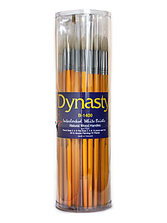 Dynasty Interlocked Paint Brushes, Round Bristle, Synthetic, Assorted Sizes, Brown, Pack Of 72