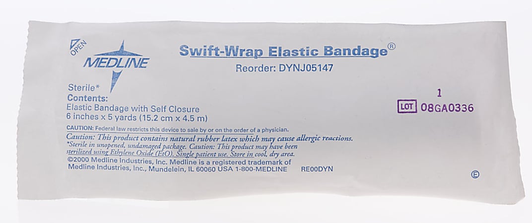 Medline Swift-Wrap Sterile Elastic Bandages, 6" x 5 Yd., White, Pack Of 20