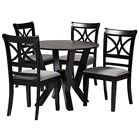 Baxton Studio Mari Modern Fabric/Finished Wood 5-Piece Dining Set, 29-15/16"H x 35-7/16"W x 35-7/16"D, Gray/Dark Brown