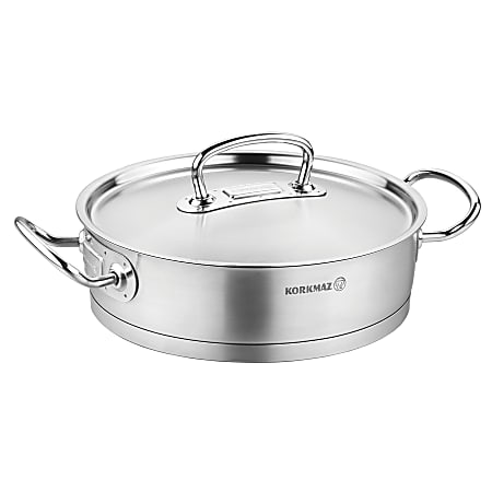 Korkmaz Proline Professional Series Stainless Steel Sauté Pan With Lid, 3.1L, Silver